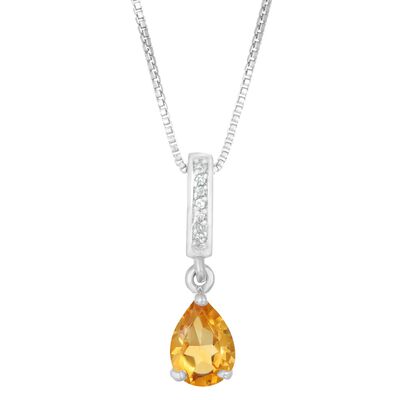 Pear Shaped Citrine & White Topaz Pendant in Sterling Silver