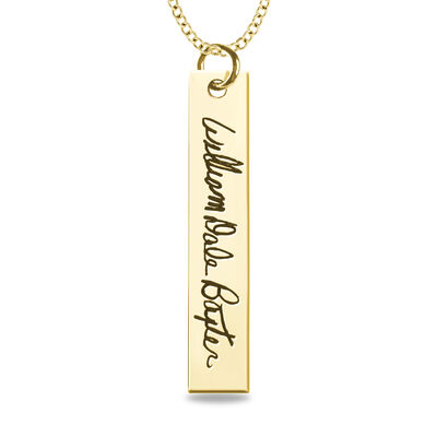 Handwriting Vertical Bar Pendant in 10k Yellow Gold