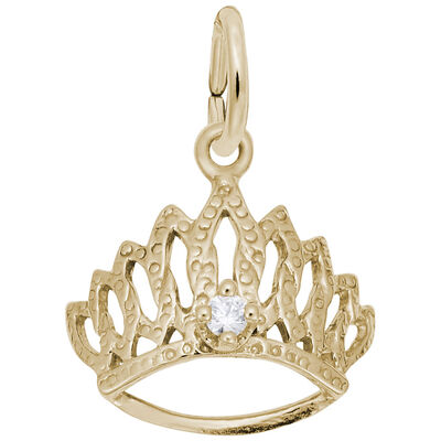 Tiara White Crystal Charm in 14K Yellow Gold