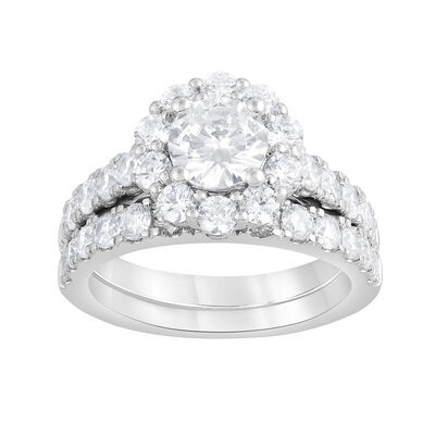 Jenna. Lab Grown Brilliant-Cut 2ctw. Halo Bridal Set in 14k White Gold