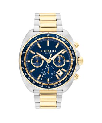 Coach Men's Charter Chrono Blue Dial With Blue Tachymetric Bezel  Two-Tone Stainless Steel Bracelet 44mm Watch 14602704