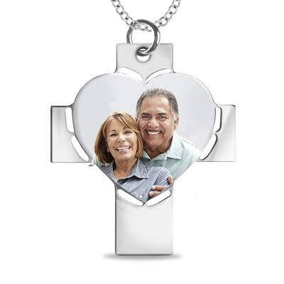 Cross Photo Pendant in 10k White Gold
