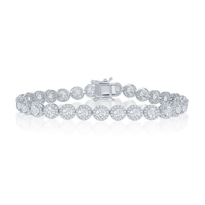 Cubic Zirconia Halo Linked Bracelet in Sterling Silver