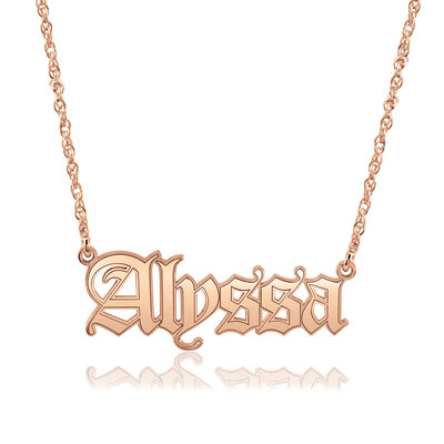 High Polished Personalized Gothic Name Necklace in Rose Gold Plated Sterling Silver