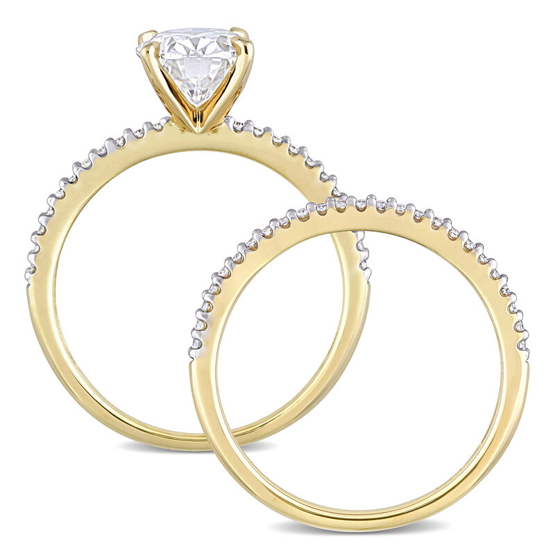 Oval-Cut 2ct. Created White Moissanite and 1/4ctw. Diamond Bridal Ring Set in 14k Yellow Gold image number null