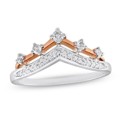 Diamond Double V Ring in 10k Rose & White Gold
