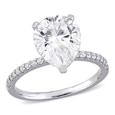 Pear-Shaped Created Moissanite Teardrop Engagement Ring in 10k White Gold