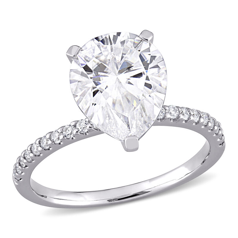 Pear-Shaped Created Moissanite Teardrop Engagement Ring in 10k White Gold image number null