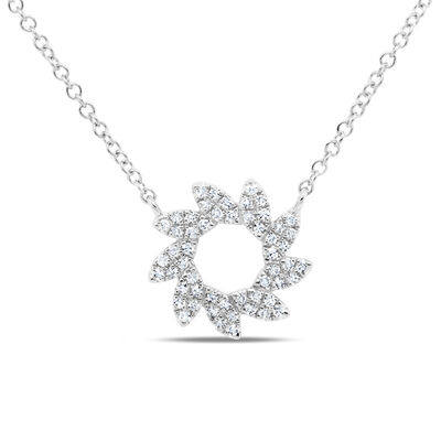 Shy Creation 0.13ctw. Diamond Flower Necklace in 14k White Gold SC55008990
