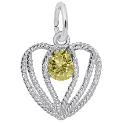 November Birthstone Held in Love Heart Charm in 14k White Gold