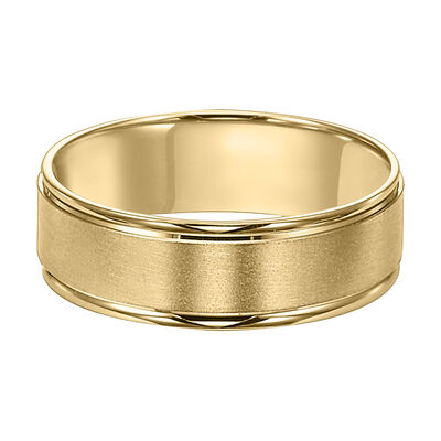 ArtCarved Men's 6mm Brushed Finish Pattern Detail Wedding Band in 14k Yellow Gold