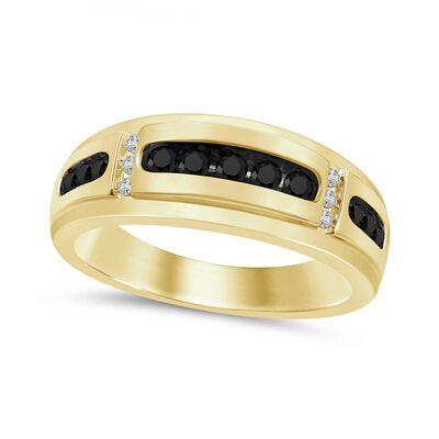 Men's 1/2ctw. Brilliant-Cut Diamond Treated Black Diamond Band in 10k Yellow Gold