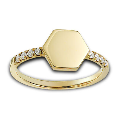 Hexagon Signet Fashion Ring 0.10ctw. In 10k Yellow Gold 