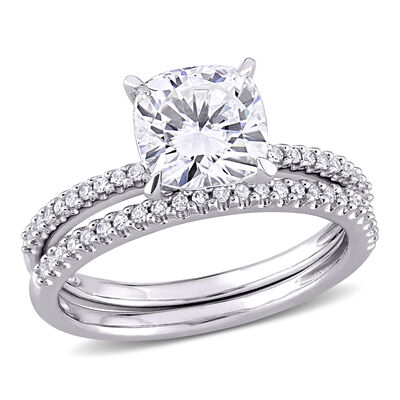 Cushion-Cut Created Moissanite Bridal Ring Set in 14k White Gold