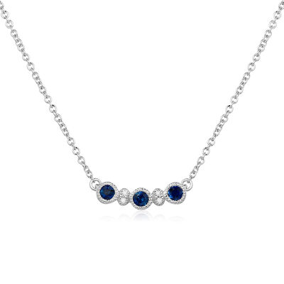 Round-Cut Sapphire & Diamond Pendant in 10k White Gold