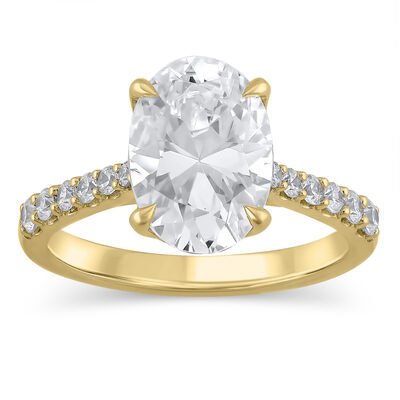 Oval-Cut Lab Grown 3 1/3ctw. Diamond Pinch Cathedral Engagement Ring in 14k Yellow Gold