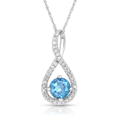 Blue Topaz & Diamond Infinity Drop Pendant in Sterling Silver