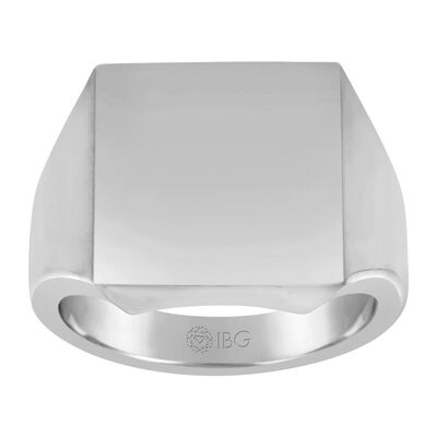 Square All polished Top Signet Ring 16x16mm in 10k White Gold 