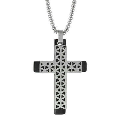 Men's Stainless Steel Black-Ion Plated 24" Cross Necklace 