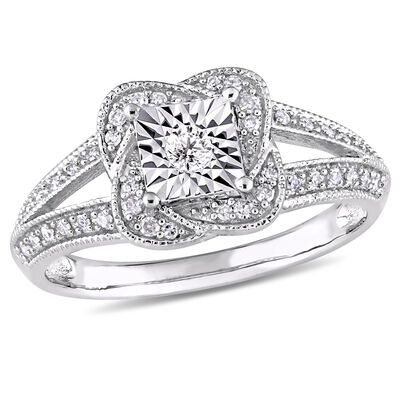 Brilliant-Cut 1/5ctw. Diamond Vintage Split Shank Promise Ring in 10k White Gold