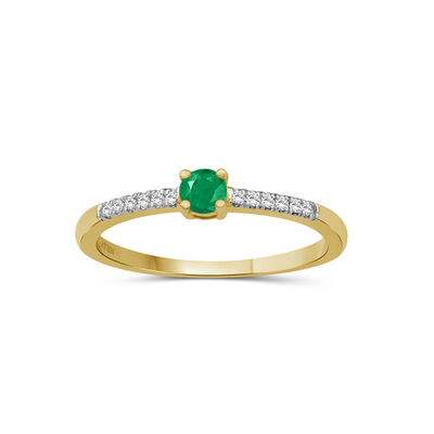 Brilliant-Cut Emerald & Diamond Ring in 10k Yellow Gold