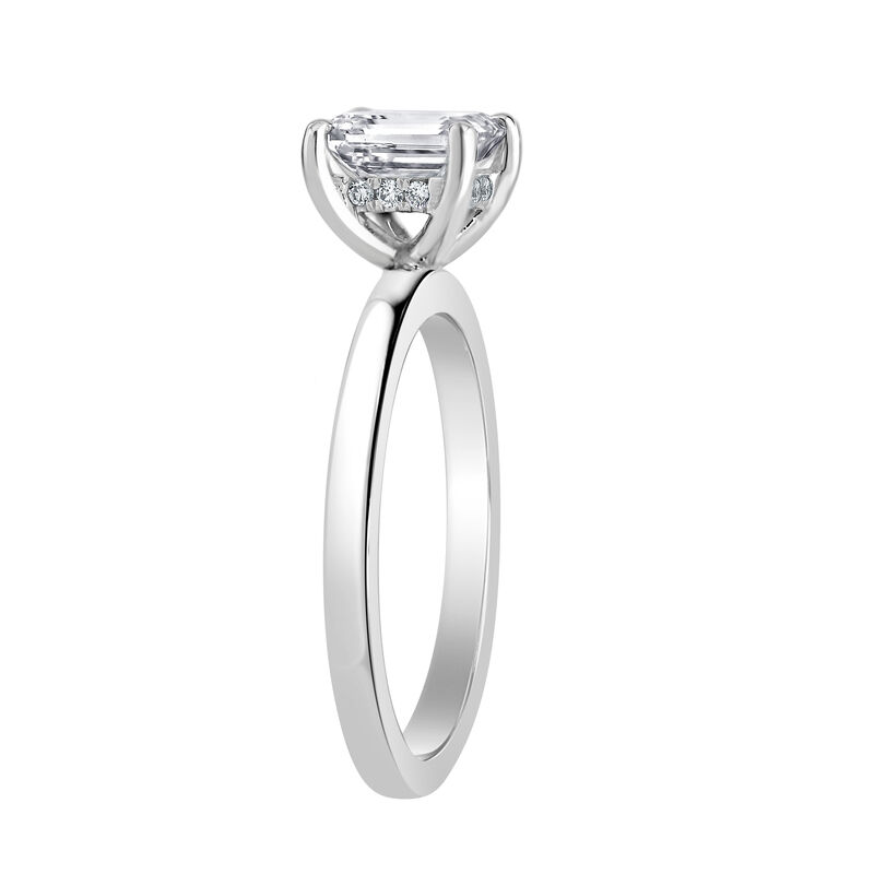 Emerald-Cut Lab Grown 1ct. FG VS Diamond Hidden Halo Solitaire Engagement Ring in 14k White Gold image number null