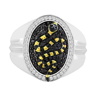 Men's Brilliant-Cut 1/2ctw. Black Diamond Snake Ring in Sterling Silver