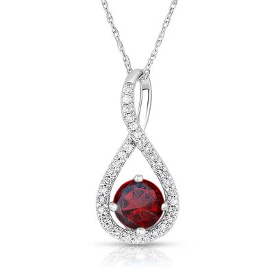 Garnet & Diamond Infinity Drop Pendant in Sterling Silver