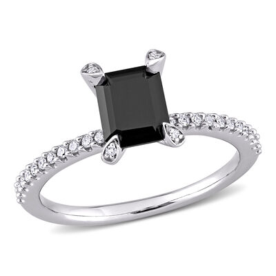 Emerald-Cut 1 1/10ctw. Black and White Diamond Engagement Ring in 10k White Gold