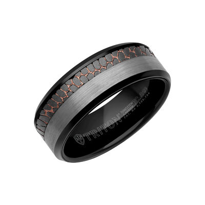 Triton Men's 8mm Black & Classic Tungsten Superconductor Wedding Band