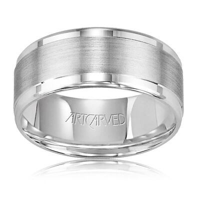 ArtCarved Men's White Gold Bright Edge Wedding Band