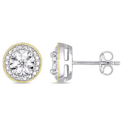 Diamond Milgrain Filigree 1/10ctw Stud Earrings in Yellow Plated Sterling Silver