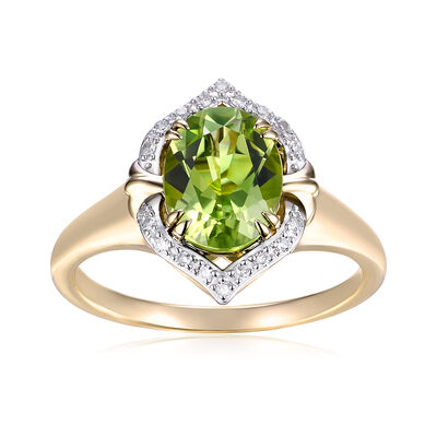 Oval Peridot & Diamond Halo Ring in 10k Yellow Gold