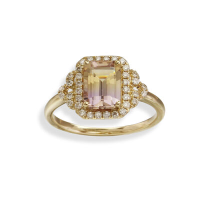 JK Crown Collection Octagon Ametrine & Diamond Ring in 14k Yellow Gold