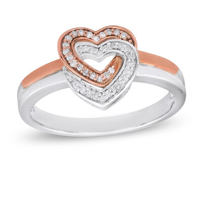 Interlocking Hearts 1/10ctw. Diamond Ring in 10k Rose & Sterling Silver