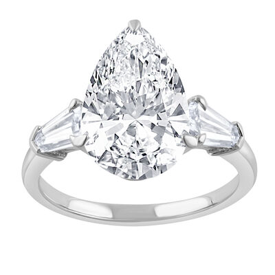 Pear-Shaped Lab Grown 4ctw. Diamond Three-Stone with Kite Shape Engagement Ring in 14k White Gold