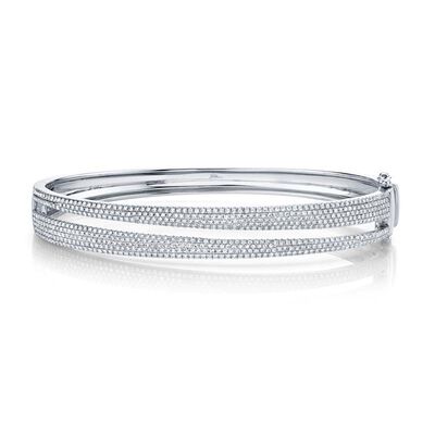 Shy Creation 1.39ctw. Diamond Pave Bangle Bracelet in 14k White Gold