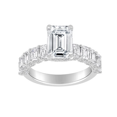 Emerald-Cut Lab Grown 5 7/8ctw. Diamond With Vertical Emerald-Cut Diamond Side Scalloped Accents Engagement Ring in 14k White Gold