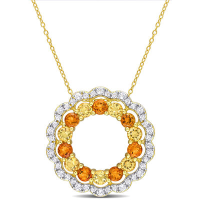 Brilliant-Cut Madeira Citrine White Topaz Fashion Pendant with Chain in 18k Yellow Gold Plated Sterling Silver