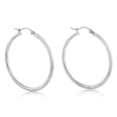 Etched Hoop Earrings 14k White Gold