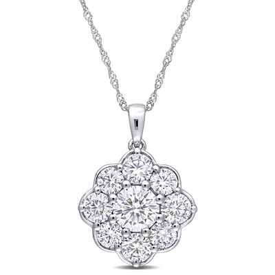 Created Round-Cut Moissanite Flower Pendant in 10k White Gold