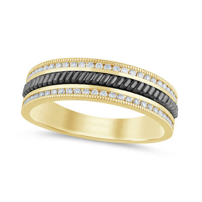 Men's 1/3ctw. Diamond Black Braided Band in 10k Yellow Gold