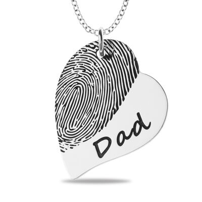 Fingerprint and Handwriting Heart Pendant in Sterling Silver