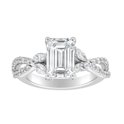 Emerald-Cut Lab Grown 2 3/4ctw. Diamond Twist With Marquise & Brilliant-Cut Accents Engagement Ring in 14k White Gold