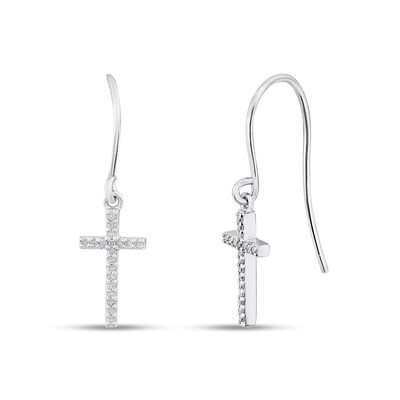 Diamond Cross Dangle Earrings in Sterling Silver