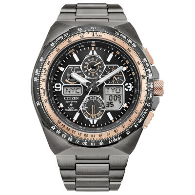 Citizen Men's Promaster Air Skyhawk AT Chrono Black Dial With Rose Black Bezel Stainless Steel Bracelet 46mm JY8146-54E
