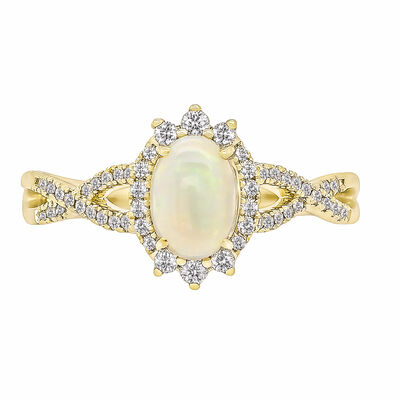 JK Crown Collection Oval-Cut Opal Diamond Blue Topaz Ring in 10k Yellow Gold