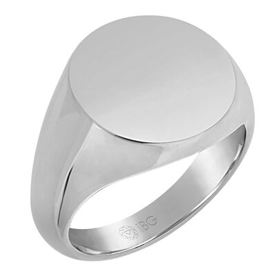 Round All polished Top Signet Ring 16x16mm in 14k White Gold 