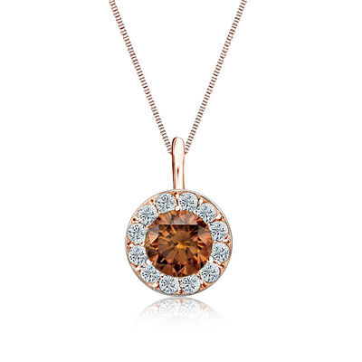 Champagne & White Diamond Halo 1ct. Pendant in 14k Rose Gold