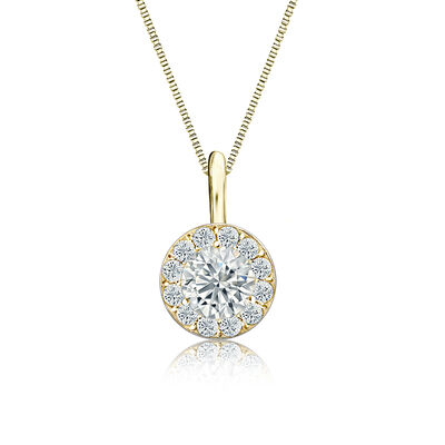 White Diamond Halo 1/2ct. Pendant in 14k Yellow Gold